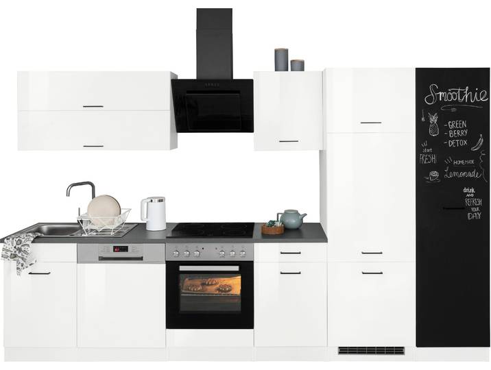 Küchenzeile KOCHSTATION KS-Trier , weiss (küche: weiß, korpus: weiß, arbeitsplatte: anthrazit), B:330cm T:60cm, Komplettküchen-Sets, Küchenzeile, ohne E-Geräte, Breite 330 cm