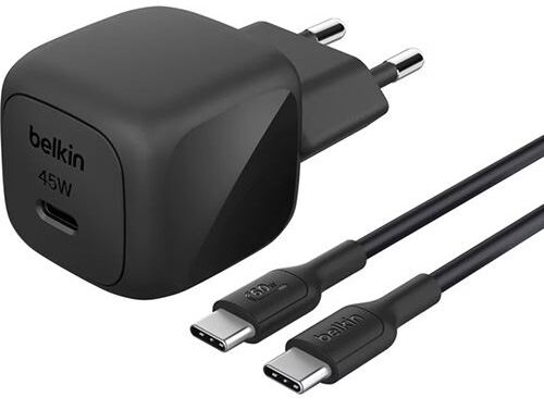 Belkin Carregador  BoostCharge Compact USB-C PD 45W + Cabo USB-C/USB-C 1m - Preto