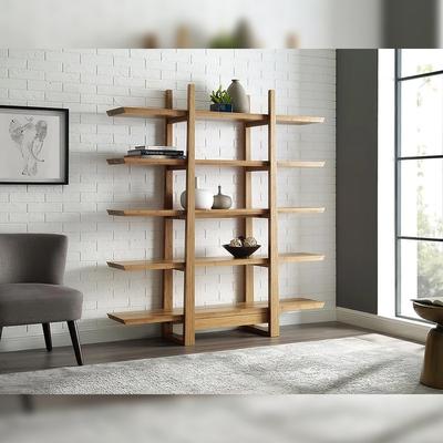 Bamax Kendall 66 in. W Caramelized Solid Bamboo 5-Shelf Bookcase with Exotic Tiger Bamboo Inlay