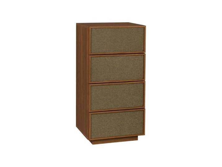 Chiffonnier décor bois et tissu 4 tiroirs noyer - Kuba