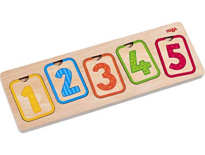 HABA Houten puzzel eerste cijfers – grijppuzzel van hout voor kinderen vanaf 12 maanden – bevordert het eerste tellen en begrijpen van hoeveelheden – 1304587001