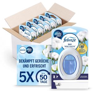 Febreze Raumduft Bad Lufterfrischer, 5er Pack, Duftspender, 24/7 Frische, 5 x 7,5ml, Reine Frische