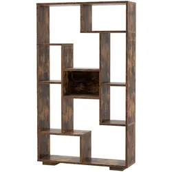 COSTWAY 120 cm Bücherregal mit 9 Fächern, Standregal, Raumteiler, geometrisch, Holz