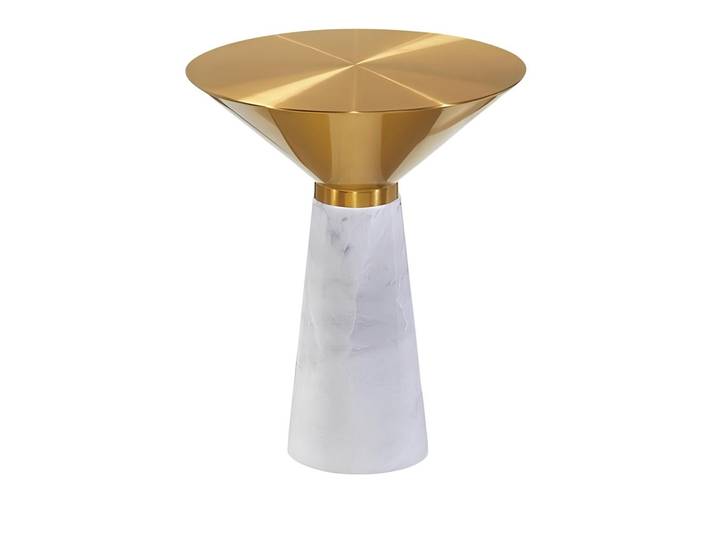 Xlmoebel Beistelltisch Kreisrunder goldener Tisch mit Marmorimitation (Beistelltisch, 1-St., Beistelltisch), Hergestellt in Europa