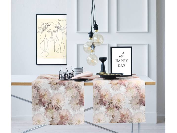 Chemin de table Automne type C 48 x 0 x 140cm Blanc/Rose