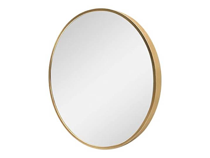 [en.casa] Wandspiegel Modugno 50 cm Badezimmerspiegel Badspiegel Schminkspiegel Hängespiegel rund Aluminiumrahmen Wandmontage Gold