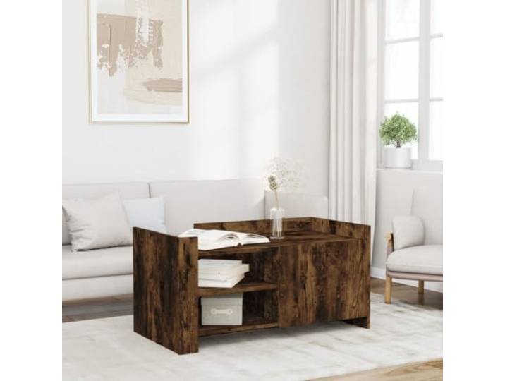 HEFZGDB Couchtisch Räuchereiche 100x50x50 cm Holzwerkstoff mit Stauraum und praktischer Tür für Wohnzimmer Beistelltisch