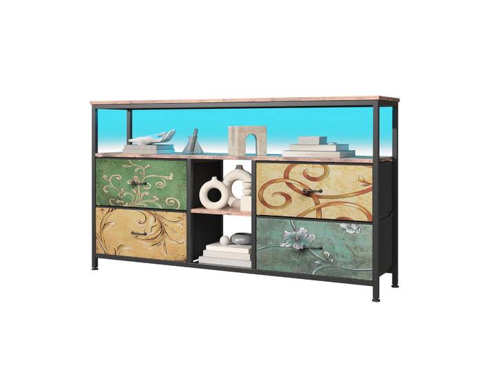 Shopentra TV Möbel 108cm LED bedruckte Stoffschubladen verstellbar, Mehrfarbig, 29.8x76.8x108 cm, Wohnzimmer, TV Möbel, Lowboards, Lowboards stehend