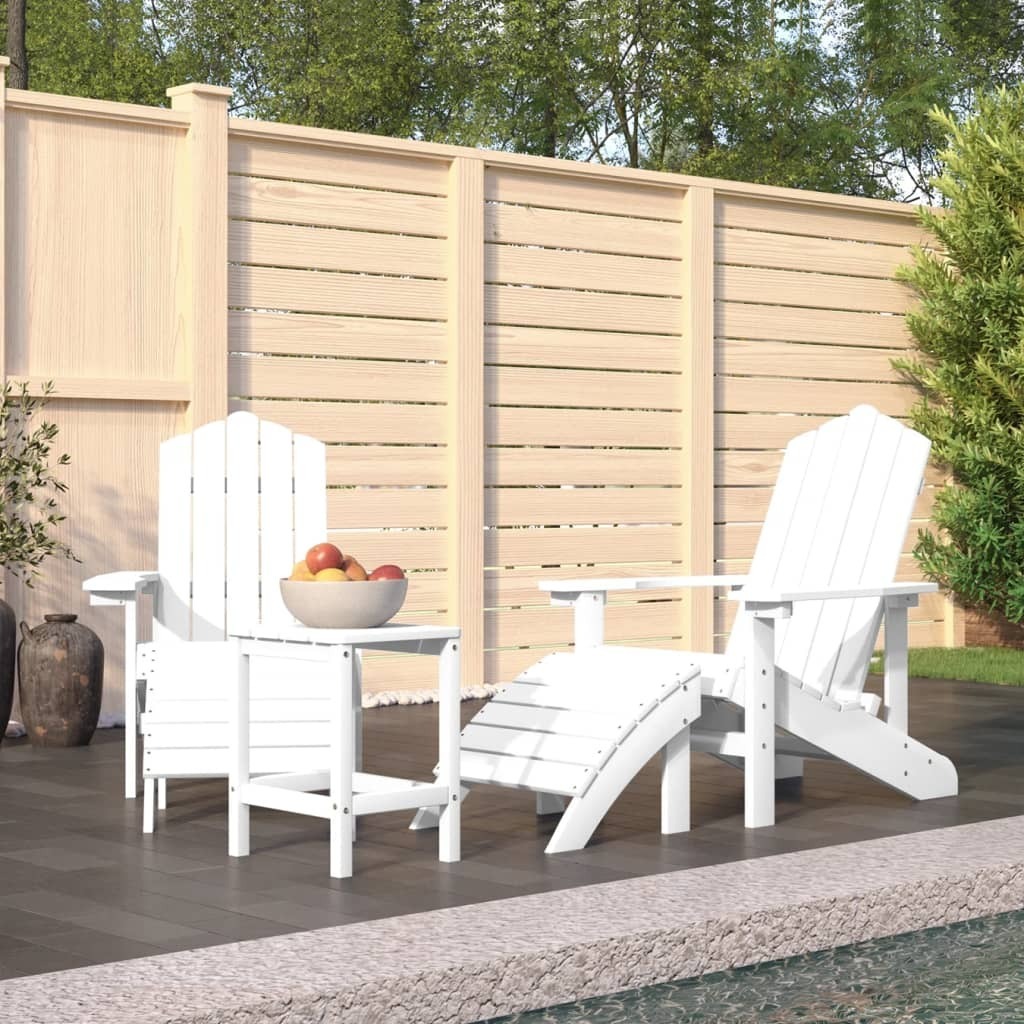 The Living Store Adirondack-Gartenstühle mit Hocker & Tisch HDPE Weiß