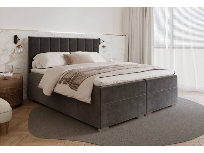 FDM Boxspringbett HEBRON Boxspring Komplettbett Polsterbett Federkernmatratze (verfügbar 140x200 160x200 180x200cm, Bettrahmen, Bett, mit großen gepolsterten Kopfteil, mit Bettkasten zum aufklappen)