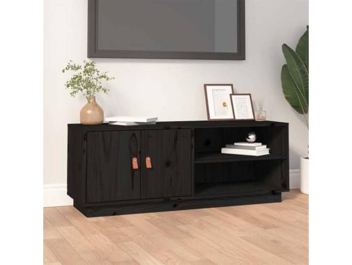 HEFZGDB TV-Schrank Schwarz 105x34x40 cm Massivholz Kiefer mit Stauraum und Stabiler Oberplatte für Wohnzimmer