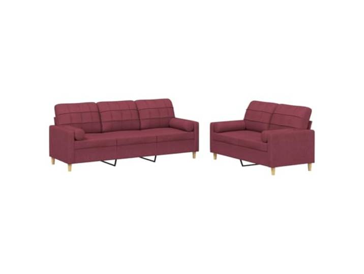 KUTYWEXFM 2-TLG. Sofagarnitur mit Kissen Weinrot Polstersofa Set Elegante Couchgarnitur für Wohnzimmer, 2-Sitzer und 3-Sitzer mit bequemer Polsterung und Zylinderkissen in Weinrot.