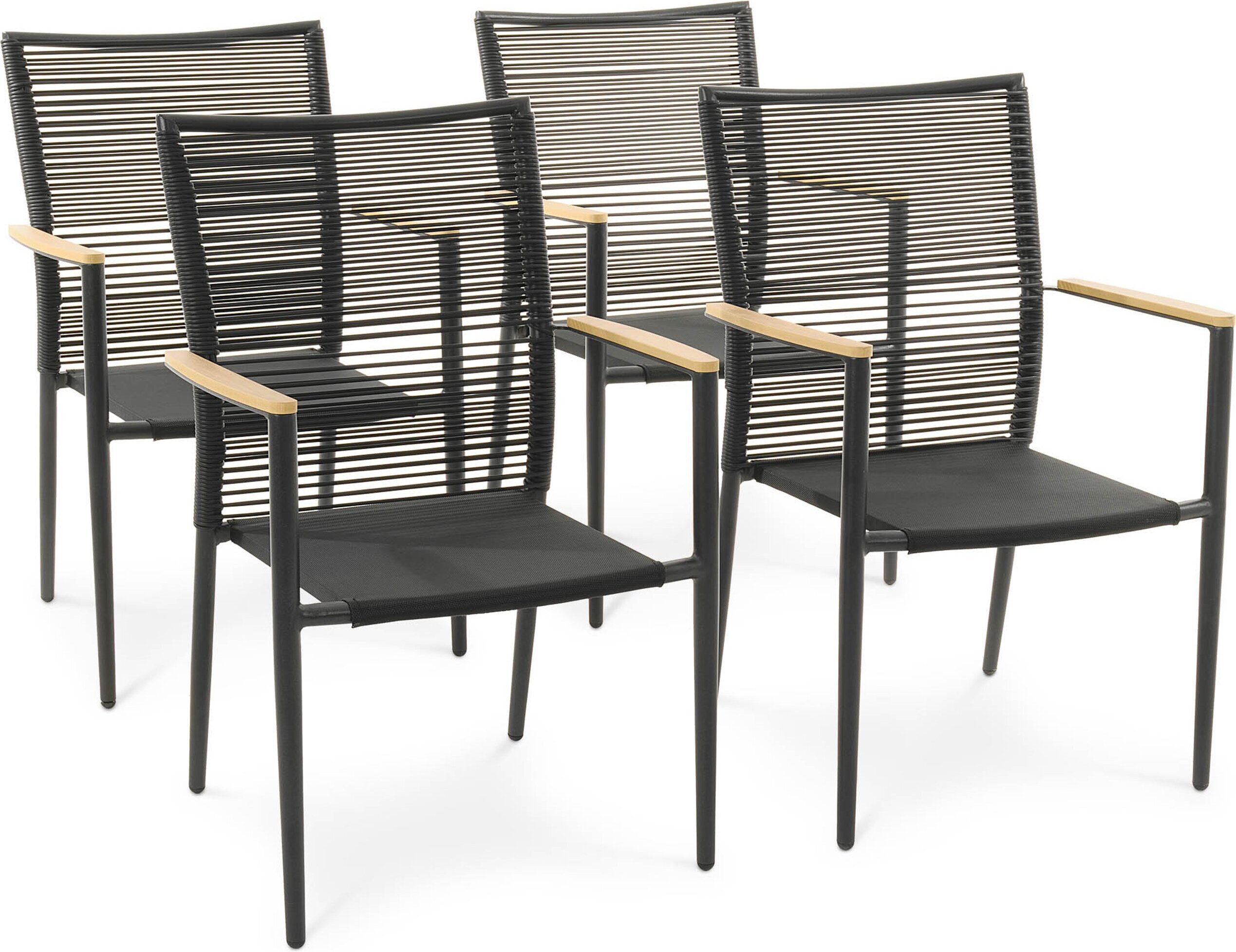 4er Set Gartenstühle Asti - beige, aus robusten Materialien wie Polyrattan, Aluminium und Textilene gefertigt, stapelbar & witterungsbeständig