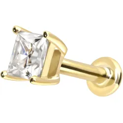 14 Karat Gold Labret mit Innengewinde MOISSANIT-QUADRAT