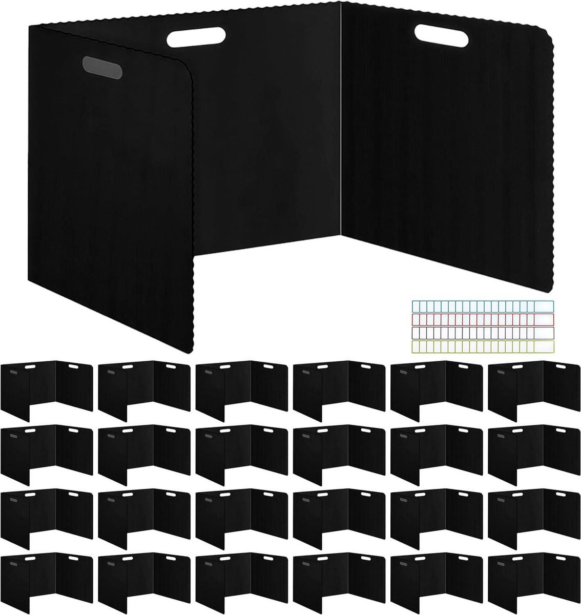 Set van 24 opvouwbare bureau scheidingswanden voor privacy in zwart