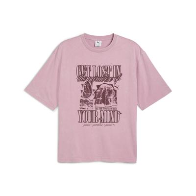 T-Shirt PUMA "Graphic Paradise Mindset Washed Boxy T-Shirt Herren", Herren, Gr. XL, rosa (poised pink), Obermaterial: 100% Baumwolle. Rippe: 71% Baumwolle, 29% Polyester, bedruckt, Rundhals, Shirts T-Shirt