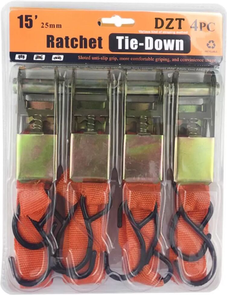 INF 15 inch Verstärkte Ratschenspanngurte 4er-Set – Polyester Schnellverschluss für sichere Ladungssicherung Orange