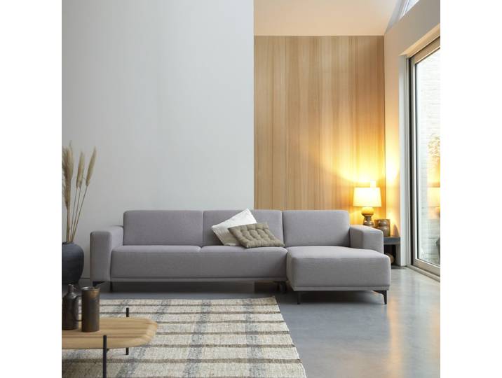 Ecksofa mit Eckelement rechts und taupegrauem Stoffbezug 150 cm Lars ,5-Sitzer - Grau