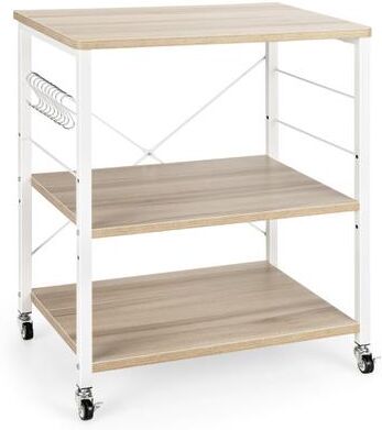 Costway 3-Tier Kitchen Baker's Rack Microwave Oven Storage Cart with Hooks-Light Brown