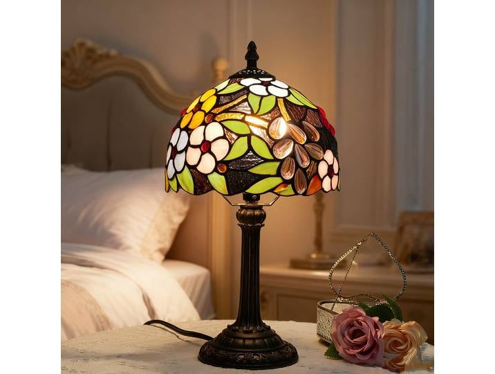 Petite lampe de table pour chambre à coucher, lampe de chevet, lampe de table en verre teinté motif raisin pour salon, bureau à domicile, lampe de bureau