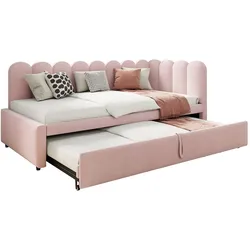Polsterbett 90x200 cm multfunktionales Schlafsofa mit ausziehbarem Unterbett – platzsparendes Design in Pink