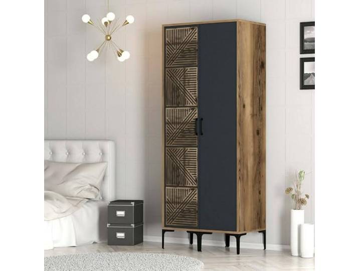Dmora Kleiderschrank 2 Türen Algol 80x201,4 cm Braun Kleiderstange