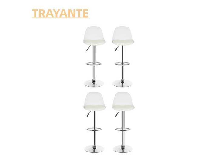 TRAYANTE TABOURET DE BAR Lot de 4 tabourets de bar en PU galvanisé avec coussin blanc