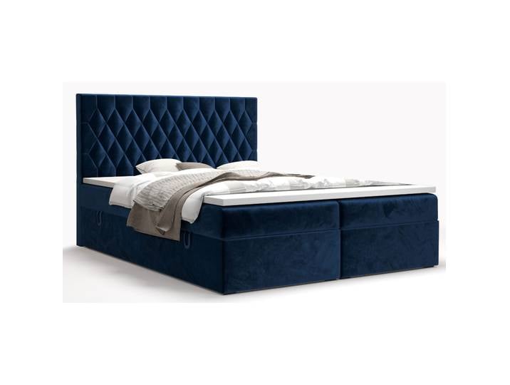 Boxspringbett, Blau, 180x200 cm, Holzwerkstoff, 2 Stauräume, Modern