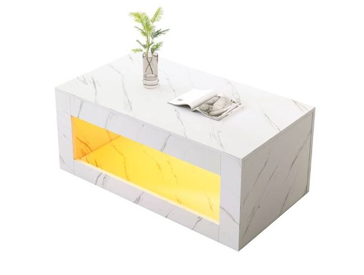 Table basse avec LED effet marbre 100 × 50 × 50 cm blanc