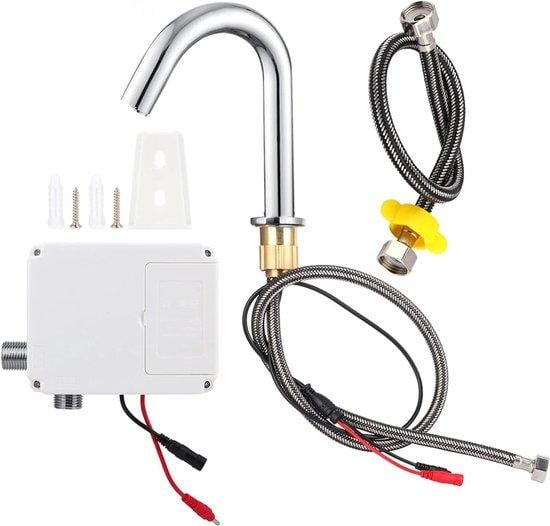 Automatische infrarood sensorwatermengkraan met G1/2 inch draad, zilverkleurig chroom, batterijgevoed voor keuken of badkamer