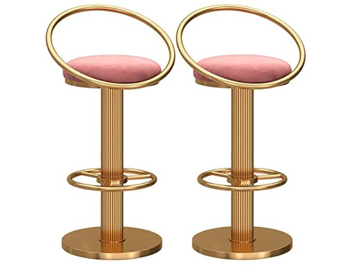 HWSY Drehbarer Barhocker 2er-Set, verstellbar 25,6-31,5 Zoll, moderner Kücheninsel-Esszimmerstuhl, Sitzlehne aus Samt und runde Fußstütze (Farbe:rosa) Interesting