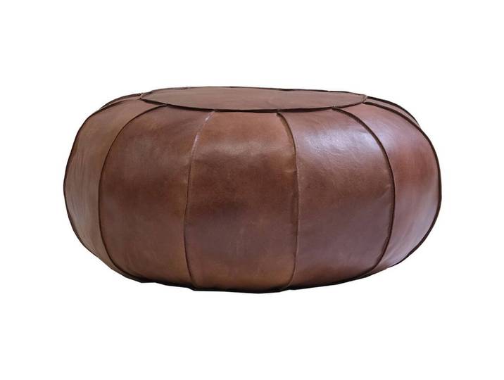Trademark Living Sitzhocker Pouf Alfredo aus Leder - Rund Antikbraun