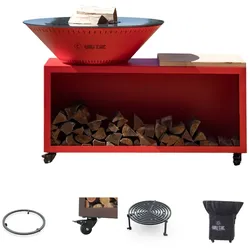 GRILLCHIC Privilege Pack Traditioneller Brasero Stahl 103 Rot Doppelte Wanne