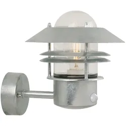 Nordlux Außenwandleuchte BLOKHUS UP SENSOR, IP54, E27 max. 60W, mit Ring-Lamellen, Stahl verzinkt / Glas klar NORD-25031031