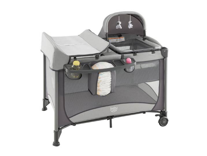 COSTWAY Baby-Reisebett, mit Matratze & Wickeltisch, 110 x 78 x 78 cm