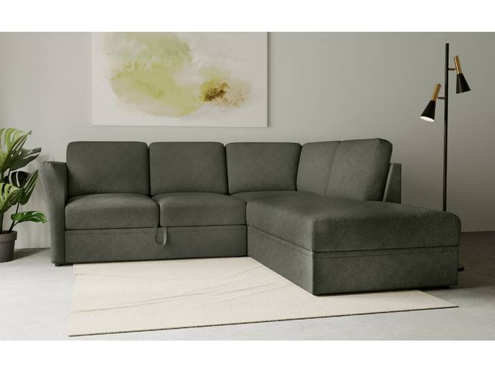 Ecksofa, 241x226 cm, Webstoff, Grün, Schlafsofa & Stauraum, Klassisch, Home-affaire