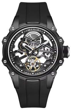 Inspired Finds MEGIR Skeleton Dial Automatic Mechanical Watch Waterproof Luminous Sport Watch With Silicone Strap black