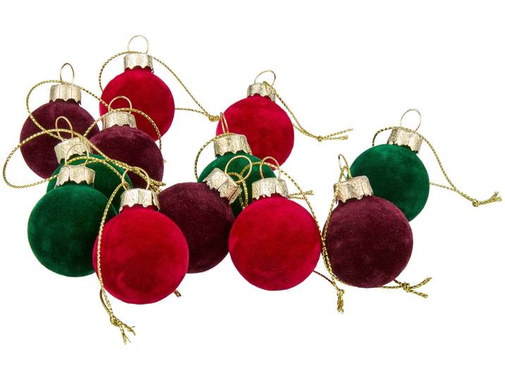 12er Set Flock Minikugeln rot grün bord