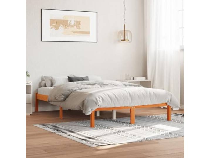 Massives Kiefernholz Stabil Rustikal Bettgestell 140 x 190 cm Braun Massivholzbett ohne Matratze Wachsbraun 140x190 cm Kiefernholz Stabil Bettgestell Lattenrost Schlafzimmer Naturholz
