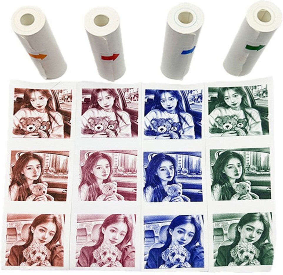 TABLETCOVERS.DK Termisk Fotopapir til Børne Kamera - 57 x 25 mm - 4 stk - Rød / Orange / Blå / Grøn