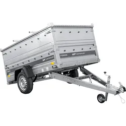 Einachsiger Anhänger auf Blattfedern 230x125 UNITRAILER FORCE 230/R KIPP mit BIS-Seitenwänden und Aluminiumabdeckung