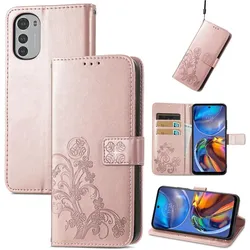 König Design Hülle Handy Schutz für Motorola Moto E32 Case Cover Tasche Etui Wallet Bumper (Motorola Moto E32), Smartphone Hülle, Gold, Rosa