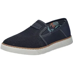 Slipper RIEKER, Herren, Gr. 40, blau (dunkelblau), Lederimitat, Textil, Schuhe Slipper, Espadrilles, Sommerschuh mit kontrastfarbenen Ziernähten