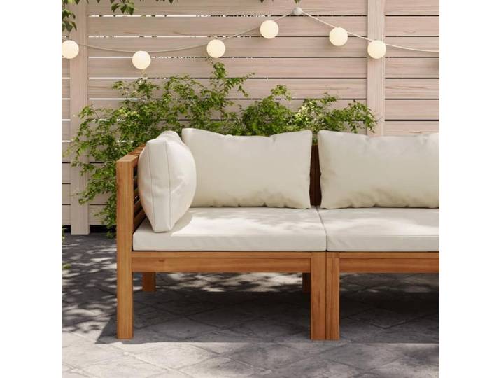 Mobilier de Terrasse - BONNIE - Canapé d'angle sectionnel et coussin blanc crème - bois d'acacia - 69 x 69 x 62 5cm LLDS7439210