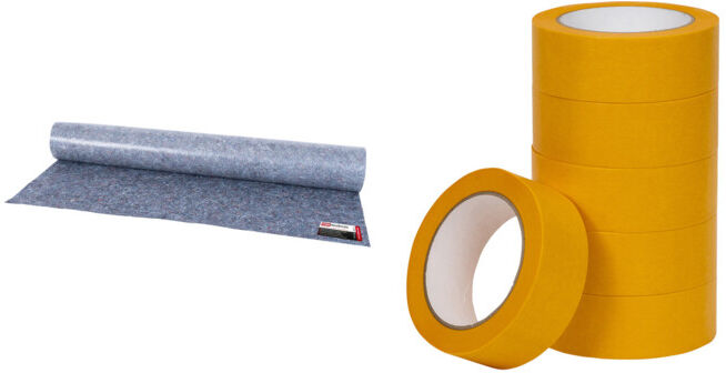 Set STIER Malervlies, Breite 1 m x Länge 25 m, Gewicht 260 g/m², grau + STIER Goldband, Länge 50m Breite 38mm
