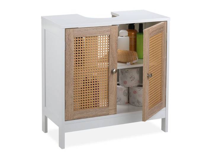 Relaxdays Waschbeckenunterschrank mit Rattan-Türen