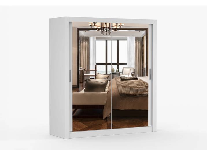 Schwebetürenschrank MILAN 180 cm Weiß Weiß + Spiegel