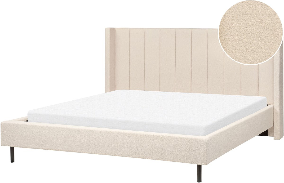 Villette Tweepersoonsbed in Lichtbeige Bouclé - 180 x 200 cm