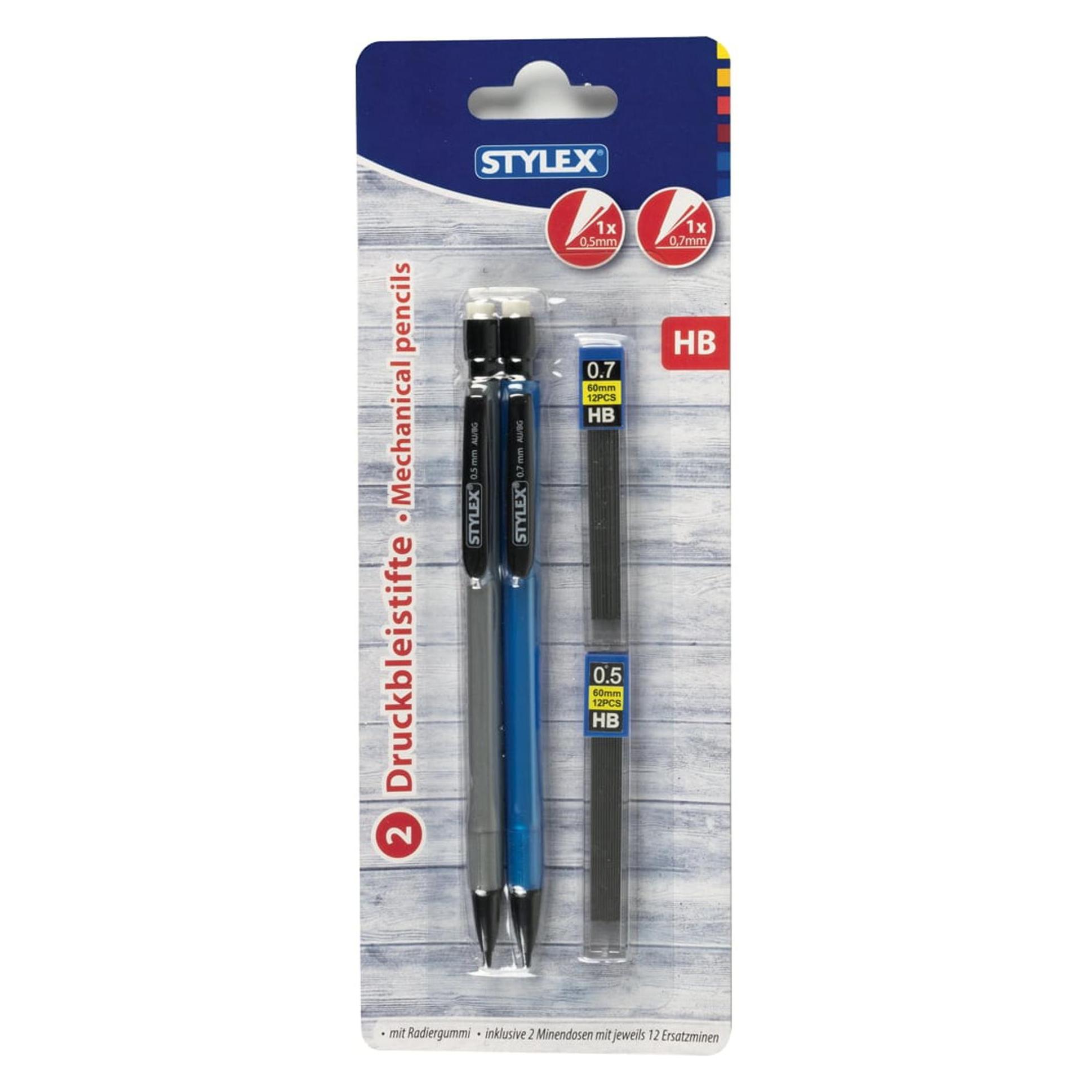Stylex Druckbleistifte HB 2er 0,5mm und 0,7mm + Refills (0.50 mm, HB, 2x) (31436)