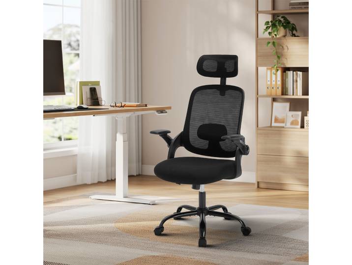 WOLTU Chaise de bureau ergonomique en maille, chaise de jeu relevable, chaise d'ordinateur pivotante avec appui-tête, soutien lombaire réglable, dossier haut